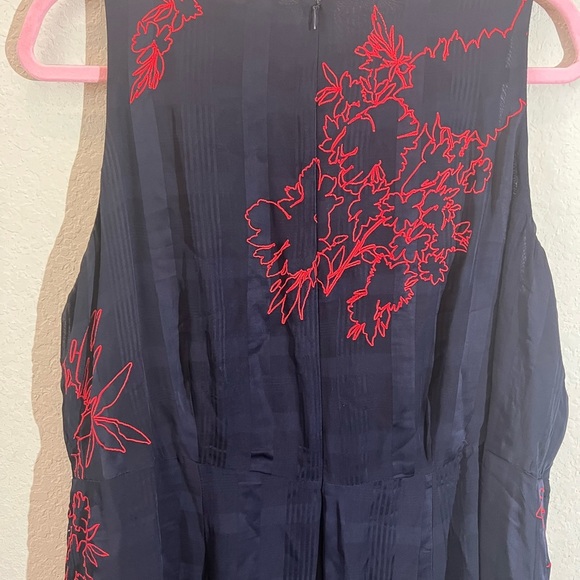 Anthropologie 16w maxi dress a+ plus size blue red  flowers sleeve under viscose - Picture 8 of 13
